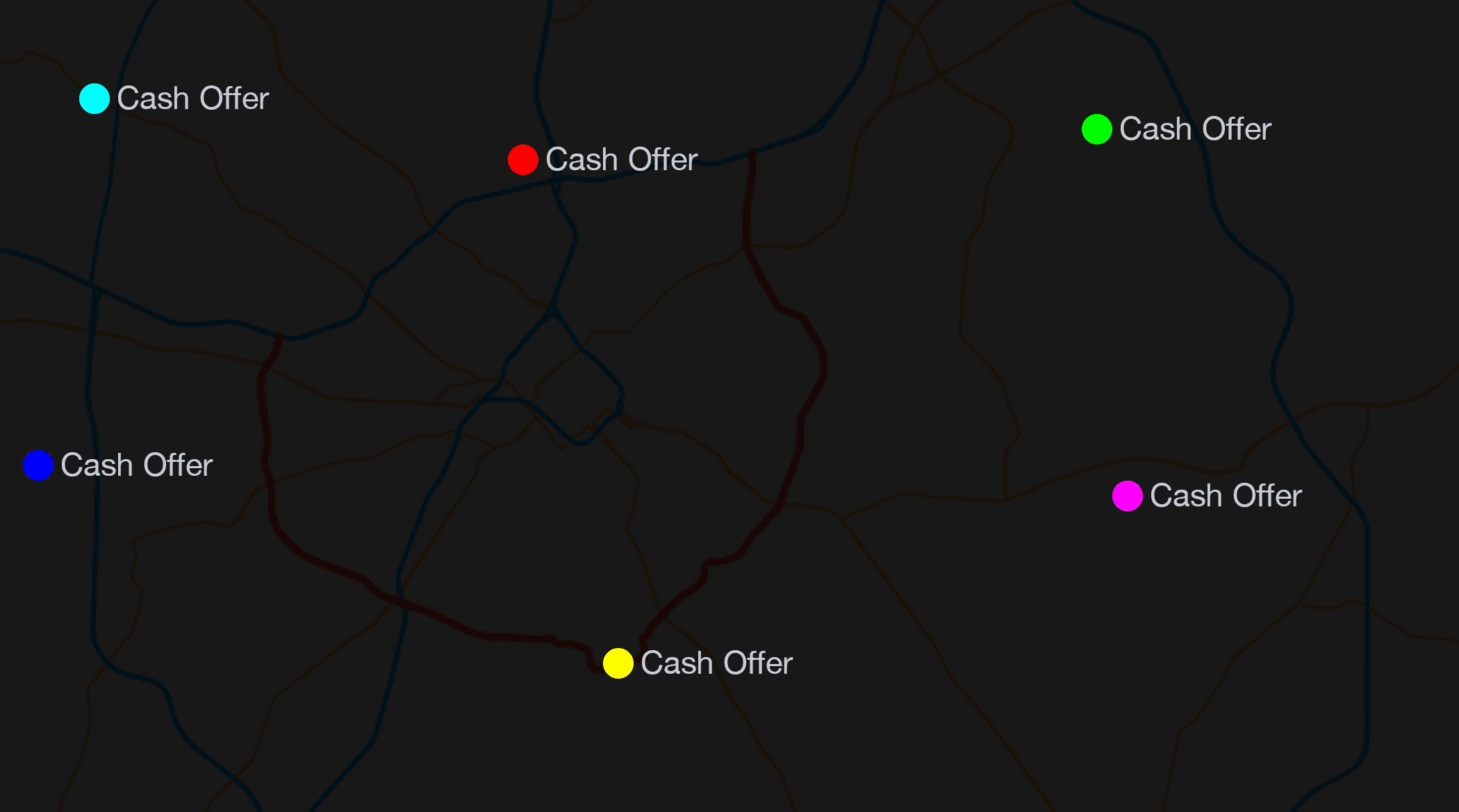 Map showing cash offers