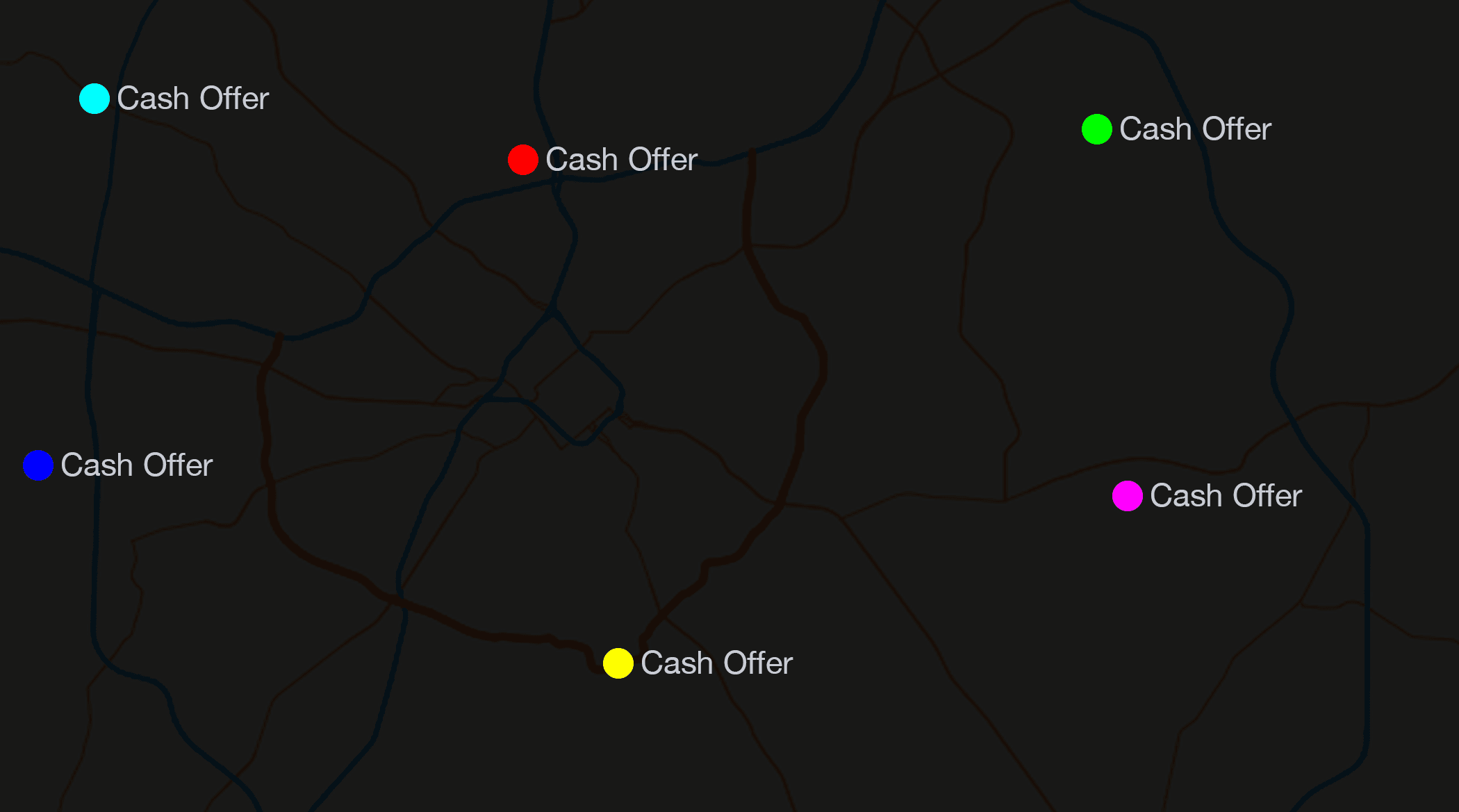 Map showing cash offers